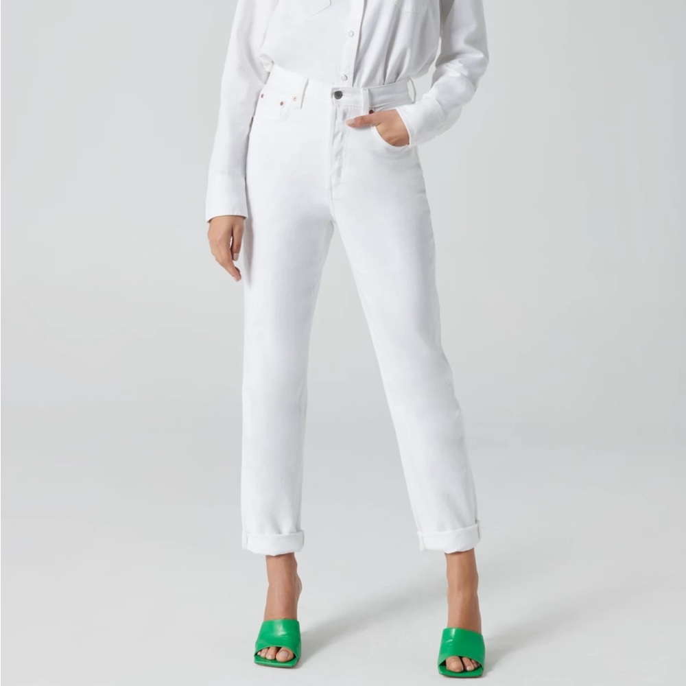 NWT Denim Forum by Aritzia Boyfriend High Rise Loose White Jeans Size 30